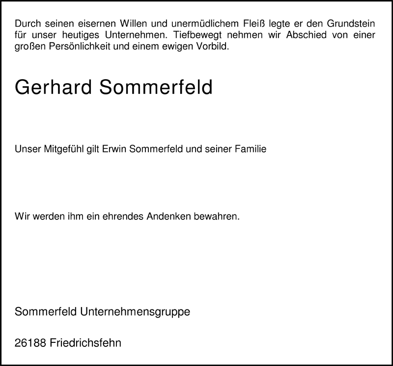 Traueranzeige für Gerhard Sommerfeld vom 13.09.2008 aus Nordwest-Zeitung