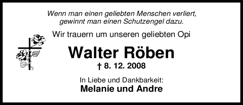 Traueranzeige für Walter Röben vom 10.12.2008 aus Nordwest-Zeitung