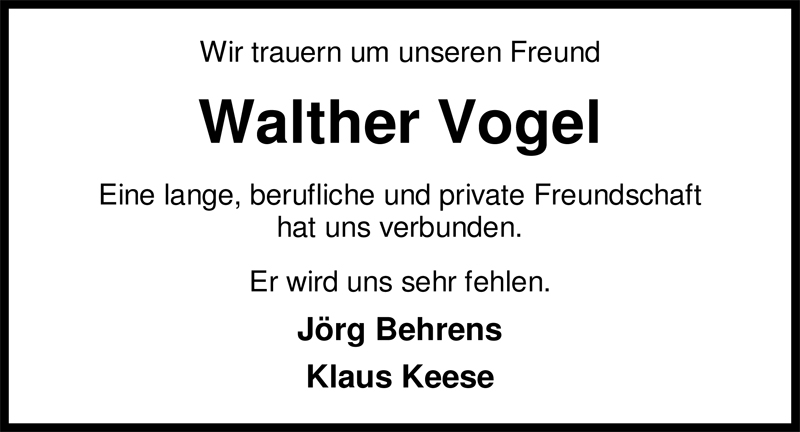  Traueranzeige für Walther Vogel vom 12.12.2008 aus Nordwest-Zeitung