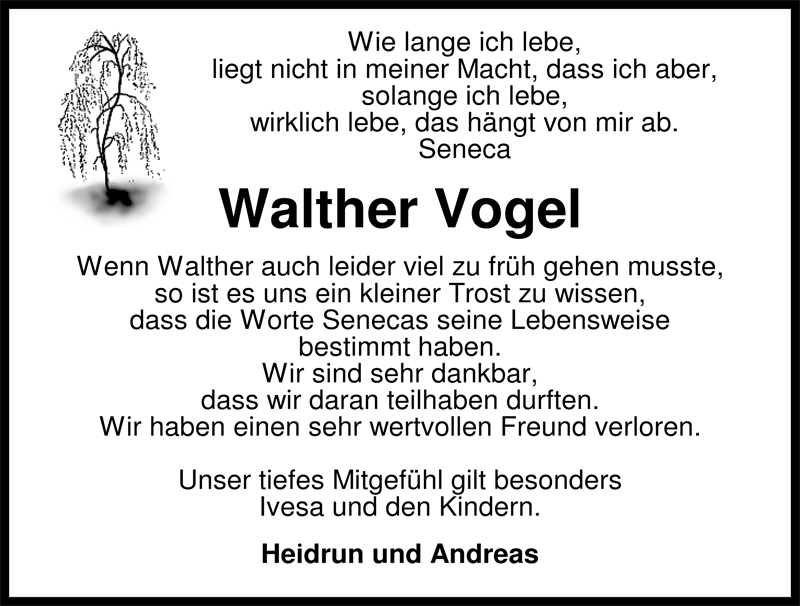  Traueranzeige für Walther Vogel vom 12.12.2008 aus Nordwest-Zeitung