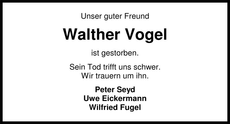  Traueranzeige für Walther Vogel vom 13.12.2008 aus Nordwest-Zeitung
