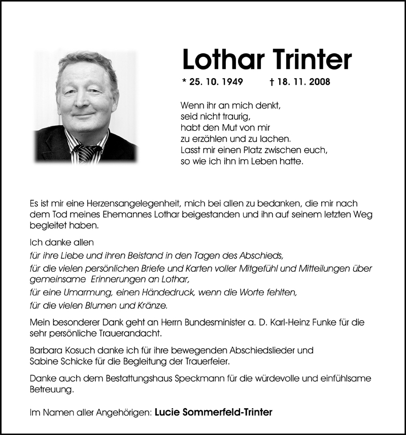 Traueranzeige für Lothar Trinter vom 20.12.2008 aus Nordwest-Zeitung