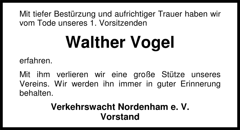  Traueranzeige für Walther Vogel vom 13.12.2008 aus Nordwest-Zeitung