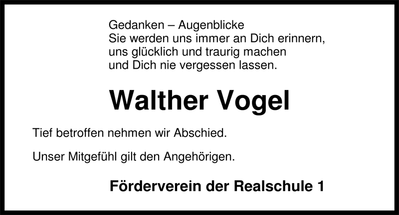  Traueranzeige für Walther Vogel vom 16.12.2008 aus Nordwest-Zeitung