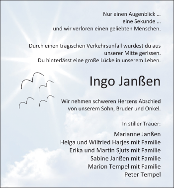 Traueranzeige von Ingo Janßen von Nordwest-Zeitung