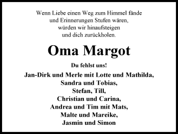 Traueranzeige von Margot Poppen von Nordwest-Zeitung