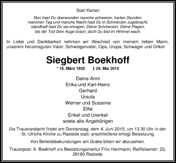 Traueranzeige von Siegbert Boekhoff von Nordwest-Zeitung