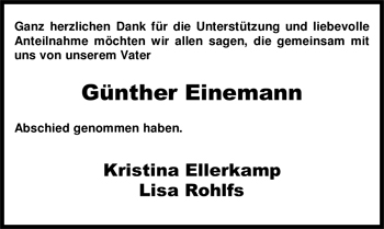 Traueranzeige von Günther Einemann von Nordwest-Zeitung