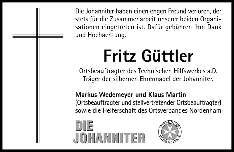  Traueranzeige für Fritz Güttler vom 30.04.2009 aus Nordwest-Zeitung