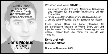 Traueranzeige von Jens Möbus von Nordwest-Zeitung