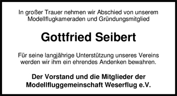 Traueranzeige von Gottfried Seibert von Nordwest-Zeitung