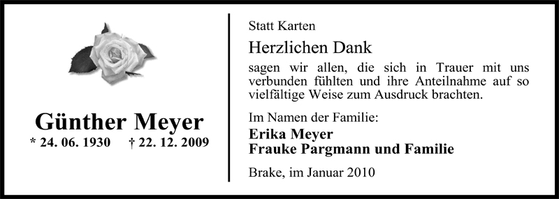  Traueranzeige für Günther Meyer vom 22.01.2010 aus Nordwest-Zeitung