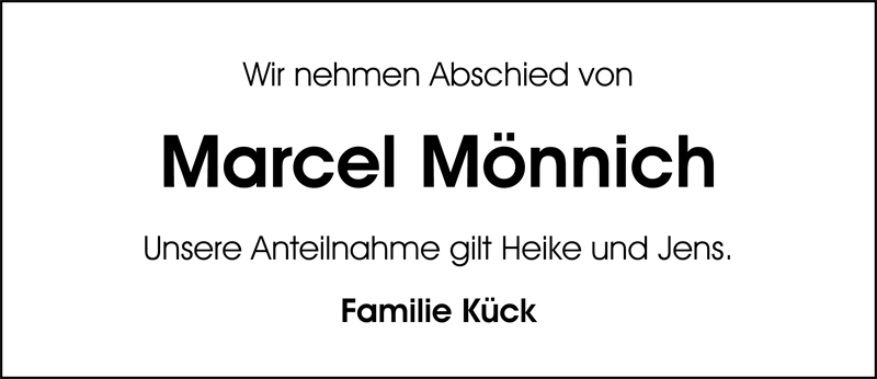  Traueranzeige für Marcel Mönnich vom 27.01.2010 aus Nordwest-Zeitung