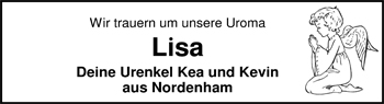 Traueranzeige von Lisa Tippelt-Renken von Nordwest-Zeitung