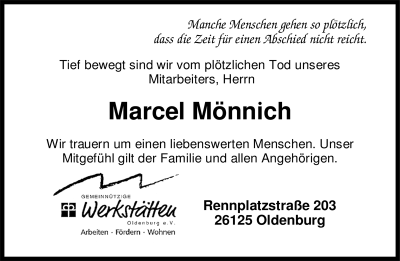  Traueranzeige für Marcel Mönnich vom 28.01.2010 aus Nordwest-Zeitung
