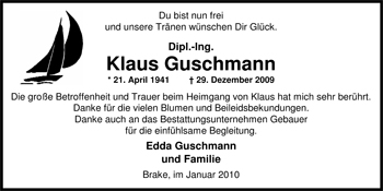 Traueranzeige von Klaus Guschmann von Nordwest-Zeitung