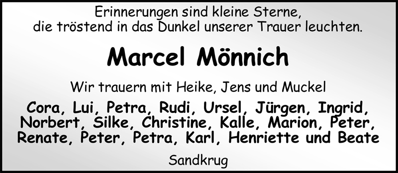  Traueranzeige für Marcel Mönnich vom 29.01.2010 aus Nordwest-Zeitung