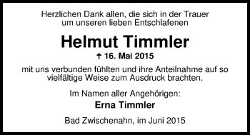 Traueranzeige von Helmut Timmler von Nordwest-Zeitung
