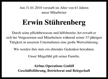 Traueranzeige von Erwin Stührenberg von Nordwest-Zeitung