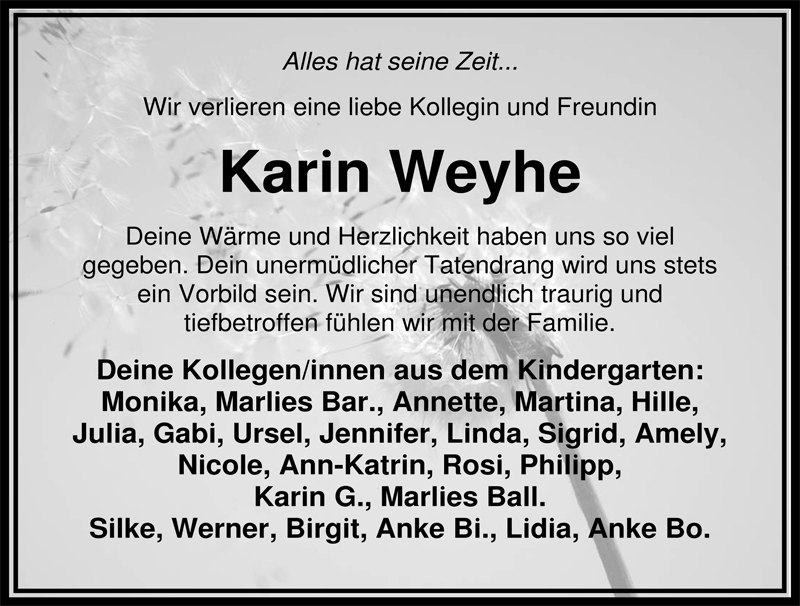  Traueranzeige für Karin Weyhe vom 12.02.2010 aus Nordwest-Zeitung