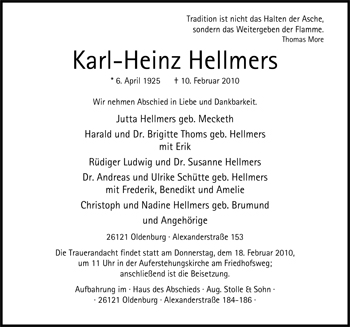 Traueranzeige von Karl-Heinz Hellmers von Nordwest-Zeitung