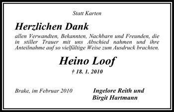 Traueranzeige von Heino Loof von Nordwest-Zeitung