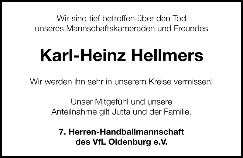  Traueranzeige für Karl-Heinz Hellmers vom 16.02.2010 aus Nordwest-Zeitung