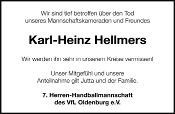 Traueranzeige von Karl-Heinz Hellmers von Nordwest-Zeitung