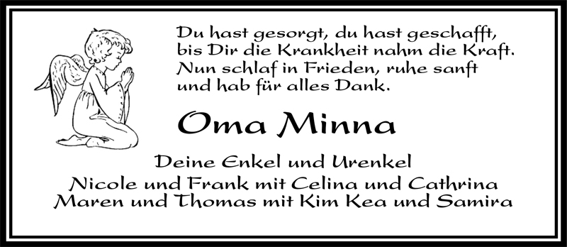  Traueranzeige für Minna Hagelmann vom 22.02.2010 aus Nordwest-Zeitung