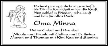 Traueranzeige von Minna Hagelmann von Nordwest-Zeitung