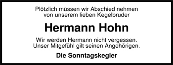 Traueranzeige von Hermann Hohn von Nordwest-Zeitung