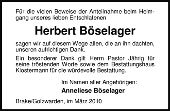 Traueranzeige von Herbert Böselager von Nordwest-Zeitung