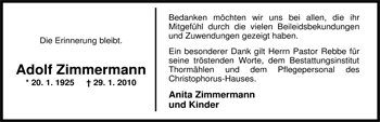 Traueranzeige von Adolf Zimmermann von Nordwest-Zeitung