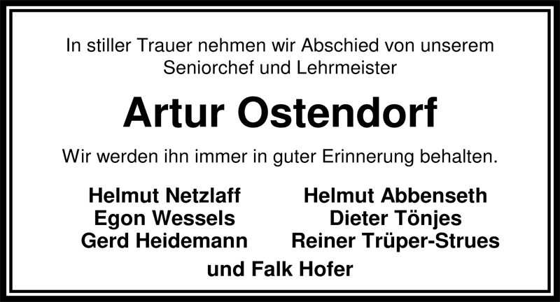 Traueranzeigen von Artur Ostendorf nordwesttrauer.de