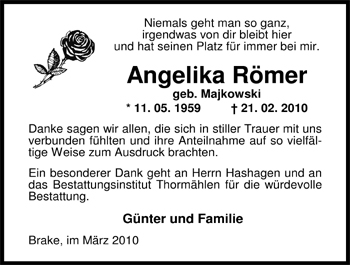 Traueranzeige von Angelika Römer von Nordwest-Zeitung