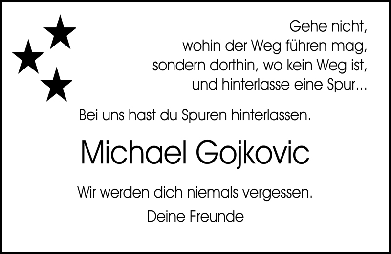  Traueranzeige für Michael Gojkovic vom 19.03.2010 aus Nordwest-Zeitung
