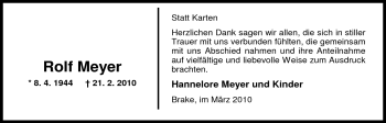 Traueranzeige von Rolf Meyer von Nordwest-Zeitung