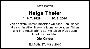 Traueranzeige von Helga Theler von Nordwest-Zeitung