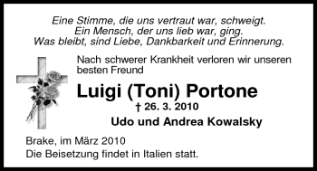 Traueranzeige von Luigi Portone von Nordwest-Zeitung