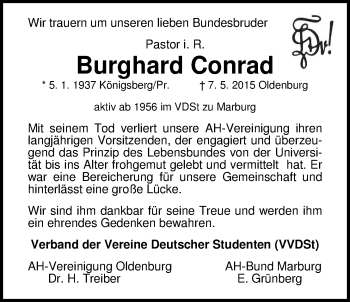 Traueranzeige von Burghard Conrad von Nordwest-Zeitung