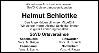 Traueranzeige von Helmut Schlottke von Nordwest-Zeitung