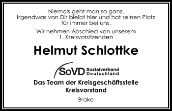 Traueranzeige von Helmut Schlottke von Nordwest-Zeitung