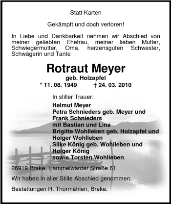 Traueranzeige von Rotraut Meyer von Nordwest-Zeitung