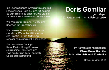 Traueranzeige von Doris Gomilar von Nordwest-Zeitung