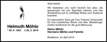 Traueranzeige von Helmuth Möhle von Nordwest-Zeitung