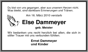 Traueranzeige von Else Dammeyer von Nordwest-Zeitung