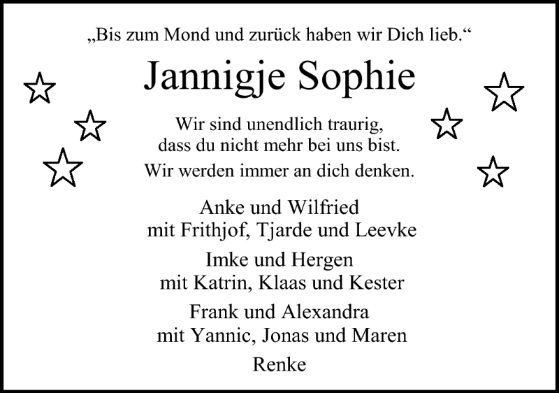  Traueranzeige für Jannigje Sophie Mudde vom 30.04.2010 aus Nordwest-Zeitung