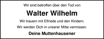 Traueranzeige von Walter Wilhelm von Nordwest-Zeitung