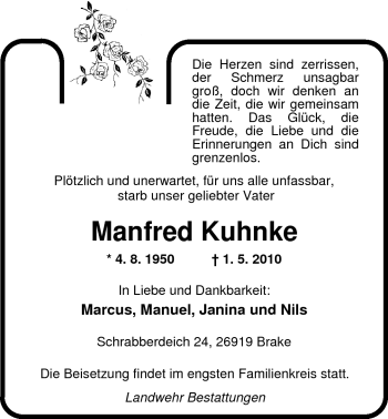 Traueranzeige von Manfred Kuhnke von Nordwest-Zeitung