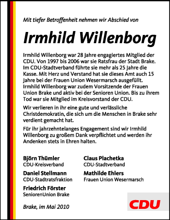 Traueranzeige von Irmhild Willenborg von Nordwest-Zeitung